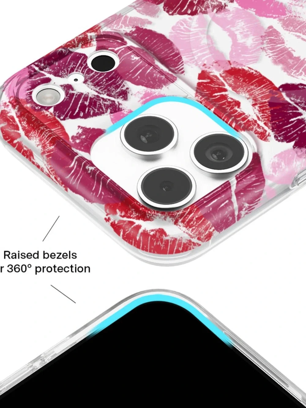 Velvet Caviar Pink lips phone case with matching MagSafe ring